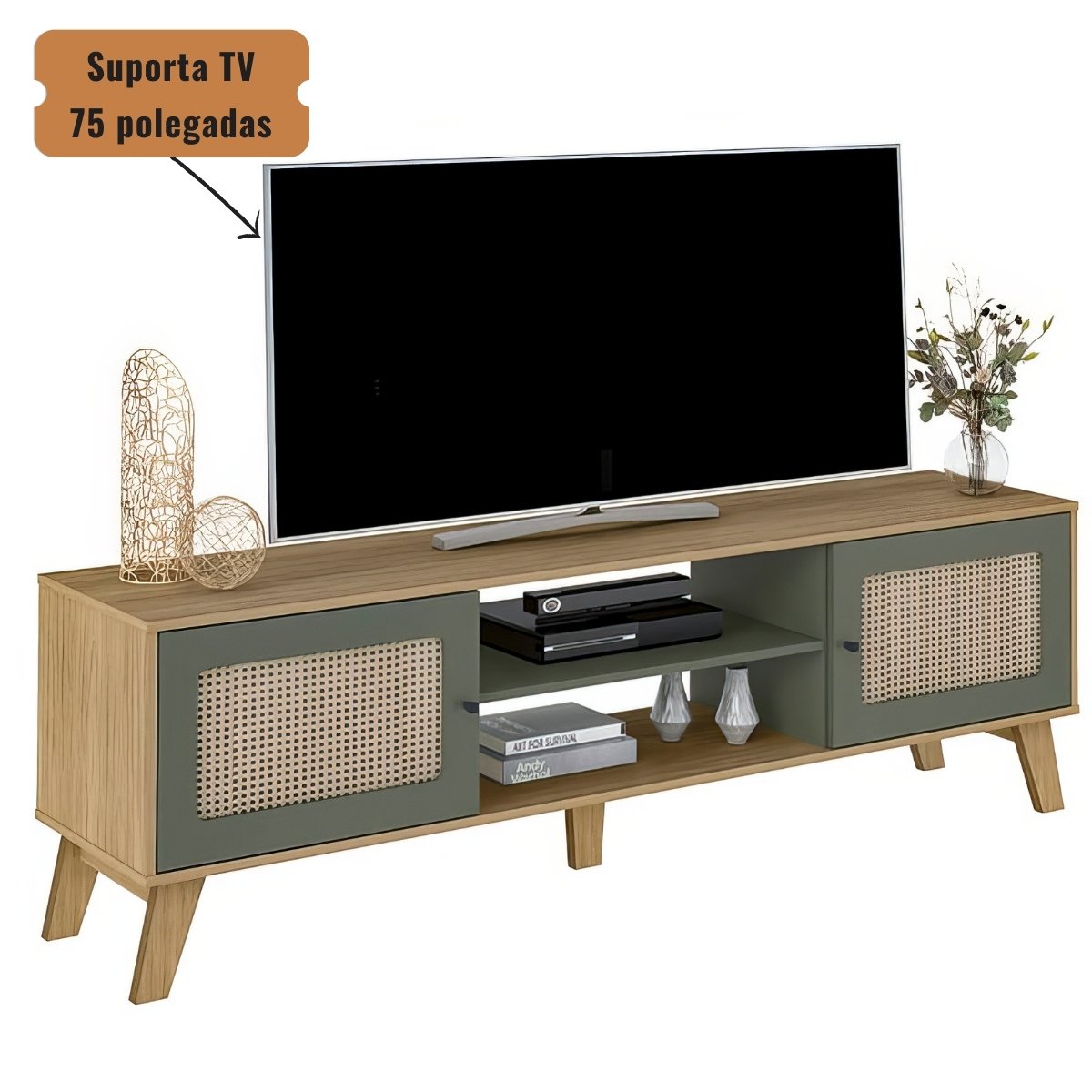 Rack Bancada Charlotte Para Tv 75 Carvalho / Menta