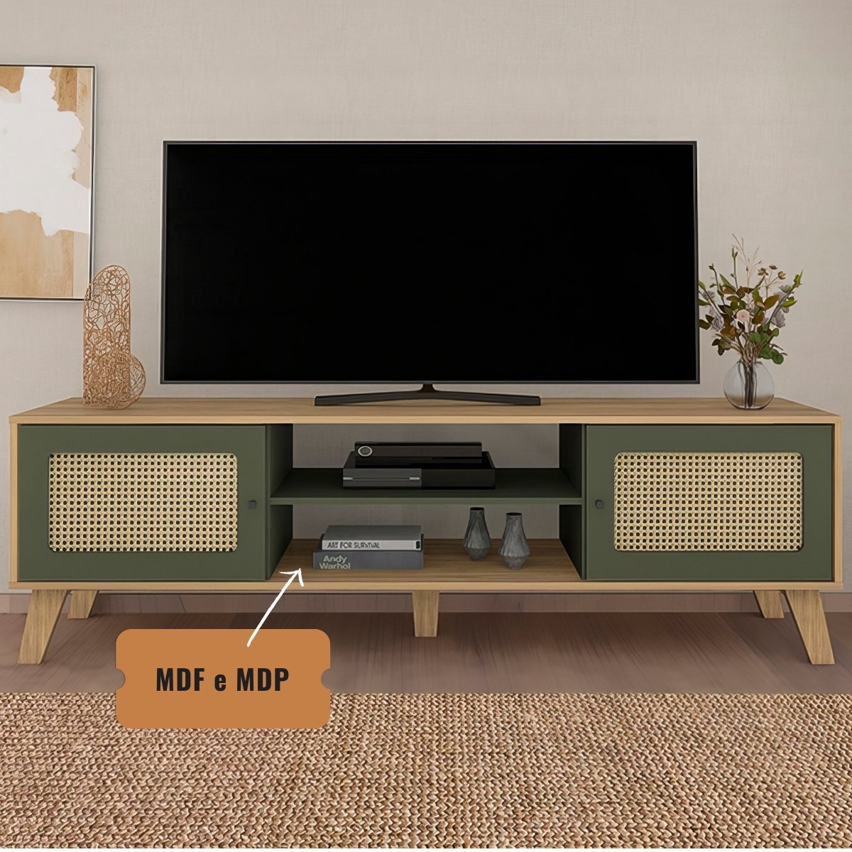 Rack Bancada Charlotte Para Tv 75 Carvalho / Menta