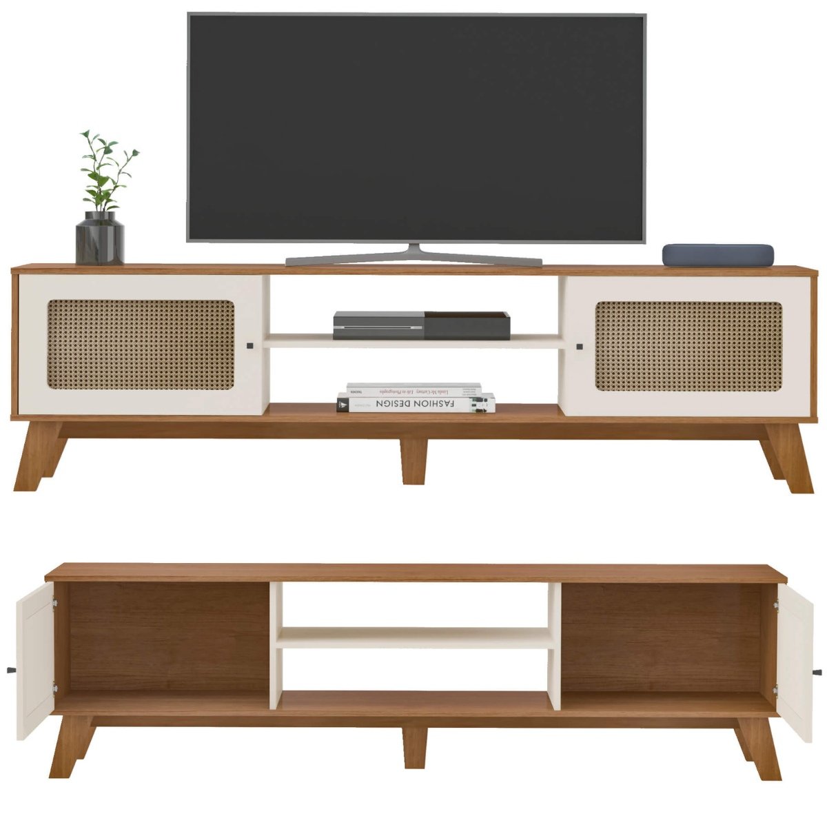 Rack Bancada Charlotte Para Tv 75 Cinamomo/Off White