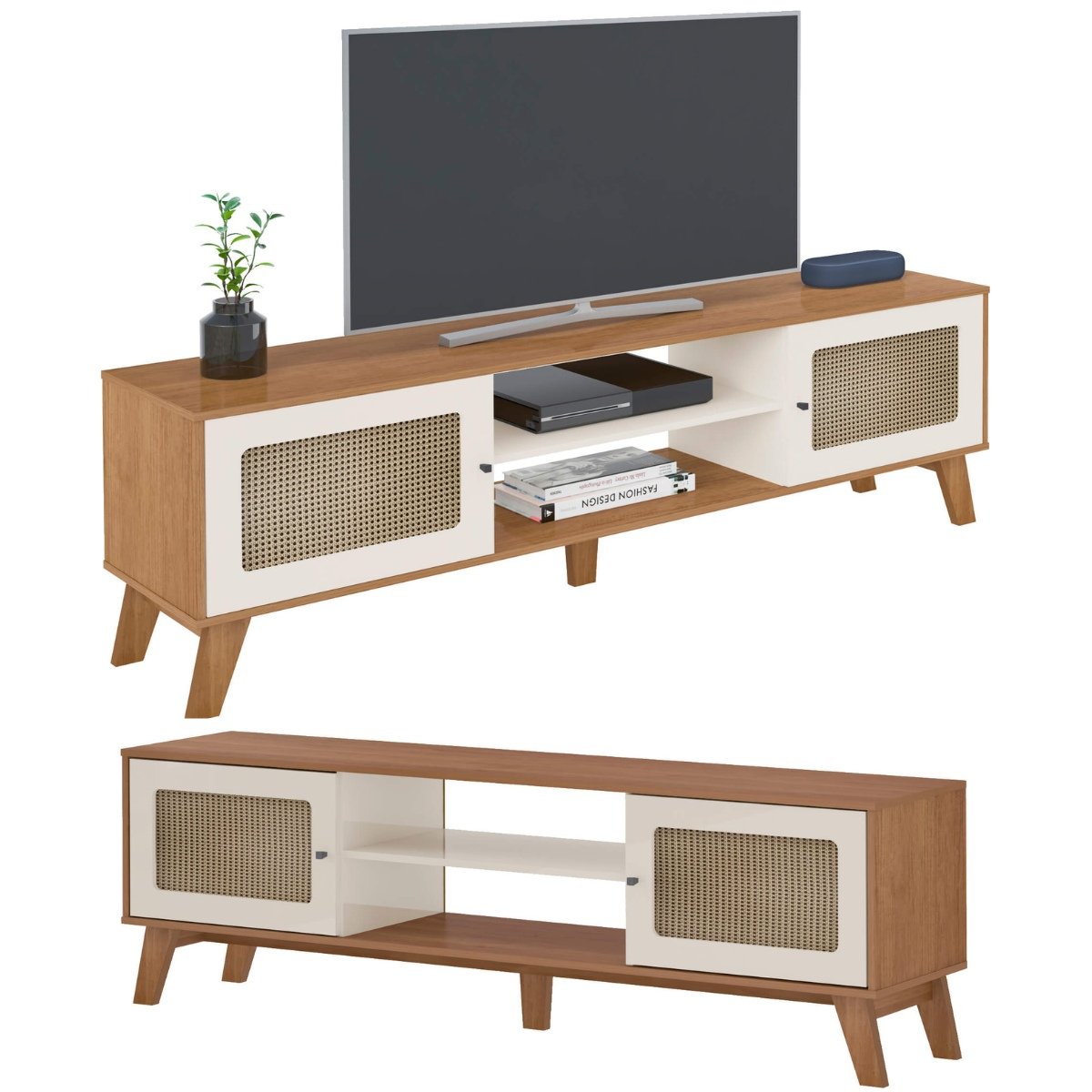 Rack Bancada Charlotte Para Tv 75 Cinamomo/Off White