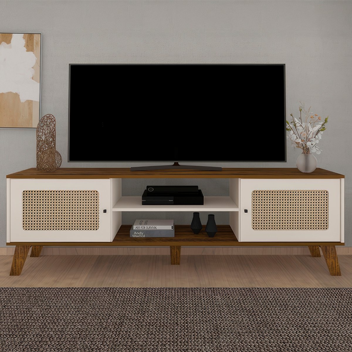 Rack Bancada Charlotte Para Tv 75 Pinho / Off White