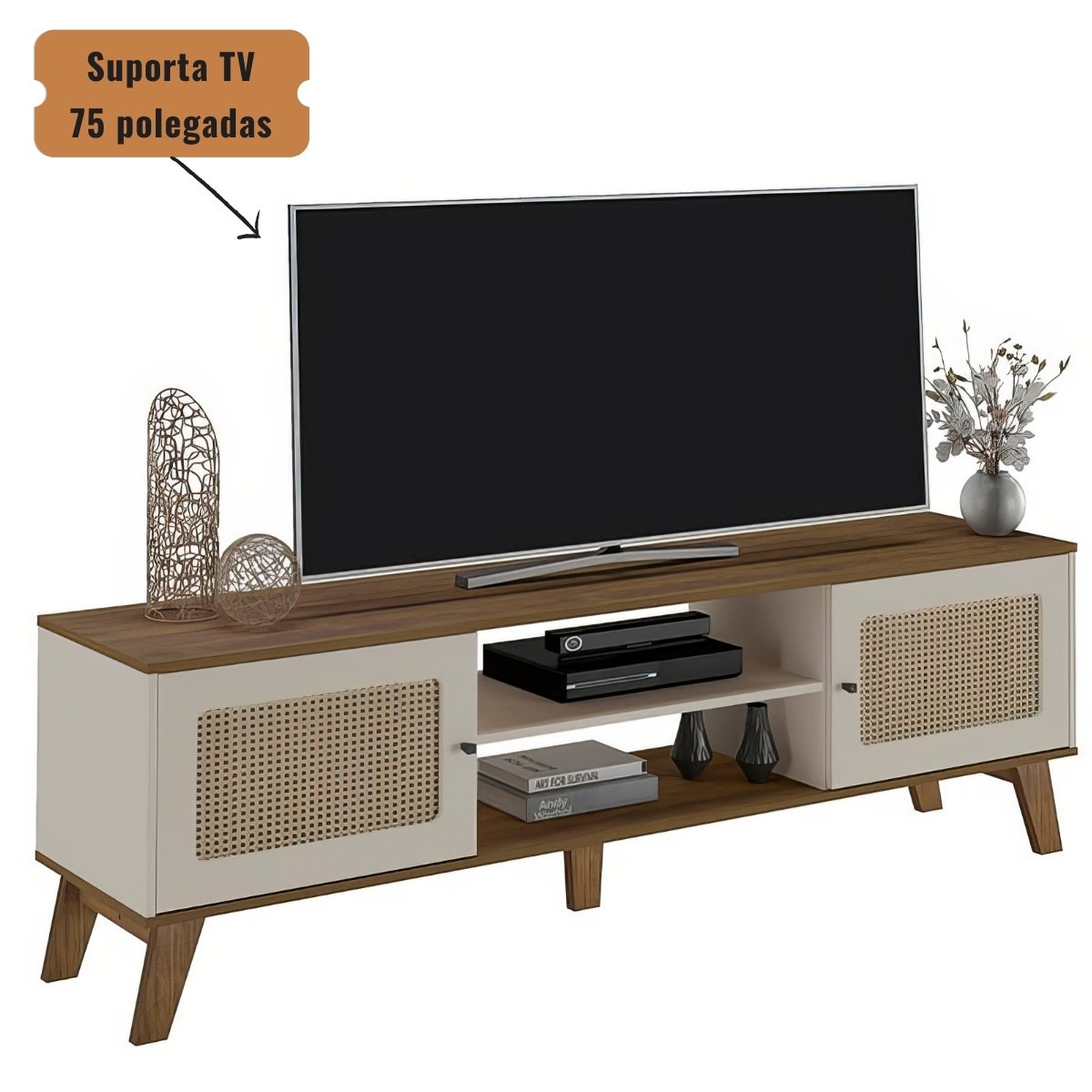 Rack Bancada Charlotte Para Tv 75 Pinho / Off White