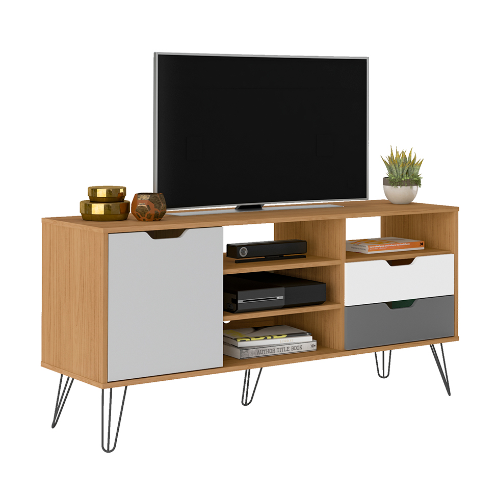 Rack Estocolmo Carvalho e Cinza 140 cm