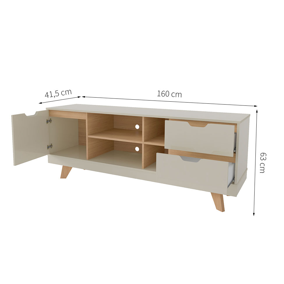 Rack Michigan Off White e Carvalho 160 cm