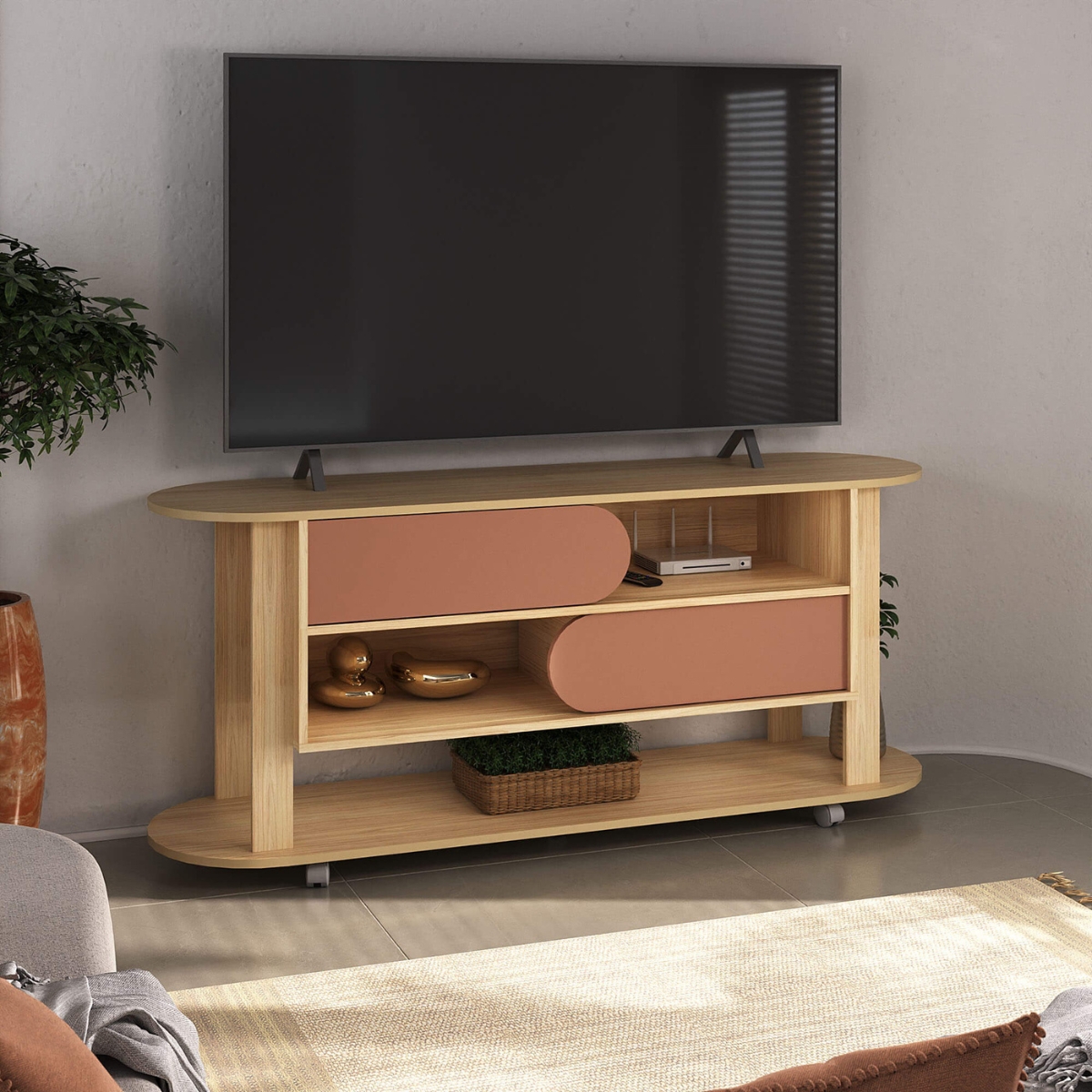 Rack Mundi Tv 65" 2 Portas 2 Prateleiras Naturale / Terracota