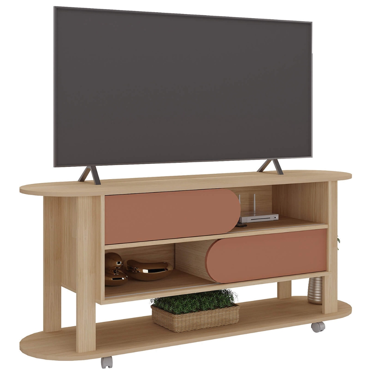 Rack Mundi Tv 65" 2 Portas 2 Prateleiras Naturale / Terracota