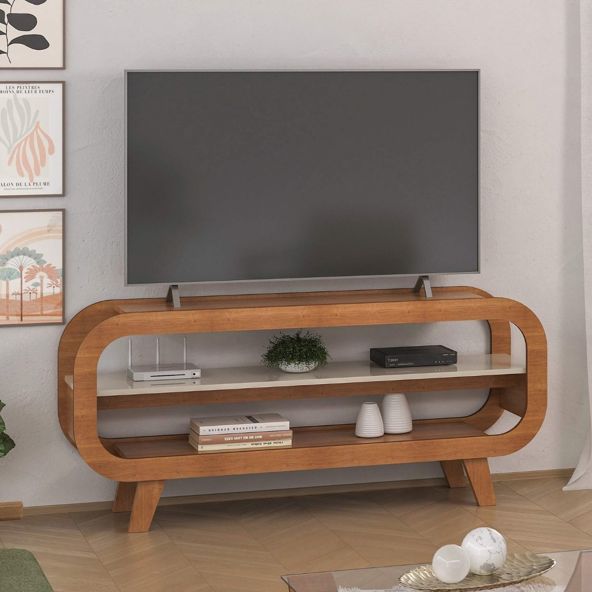 Rack Para Sala Tv 60" Théo Cinamomo/Off White