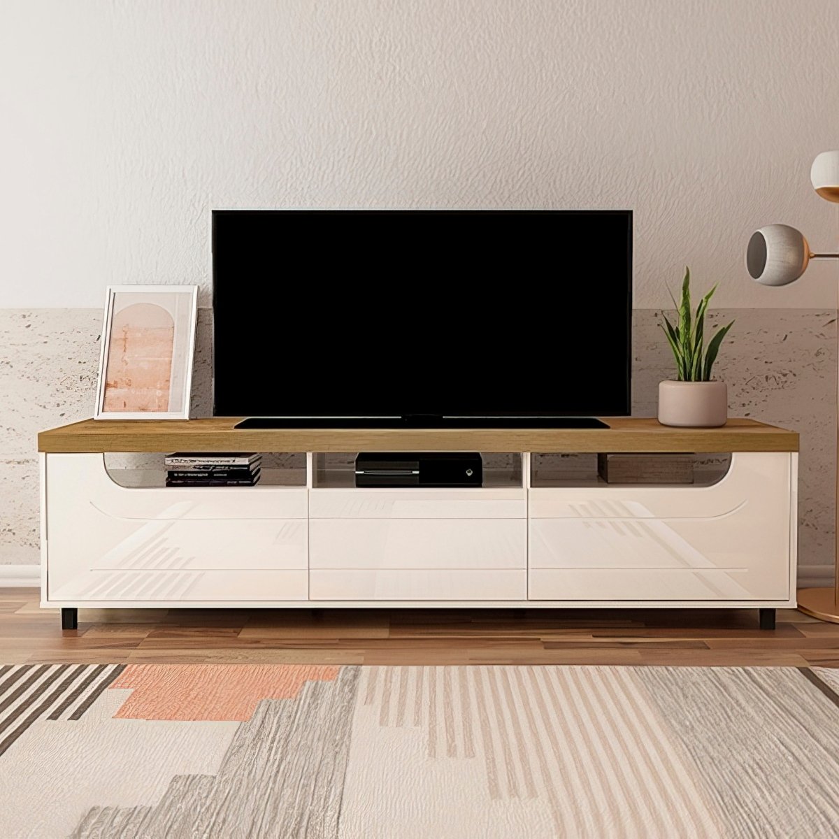 Rack Para Tv 75" 3 Nichos 2 Portas Mercury Pinho / Off White