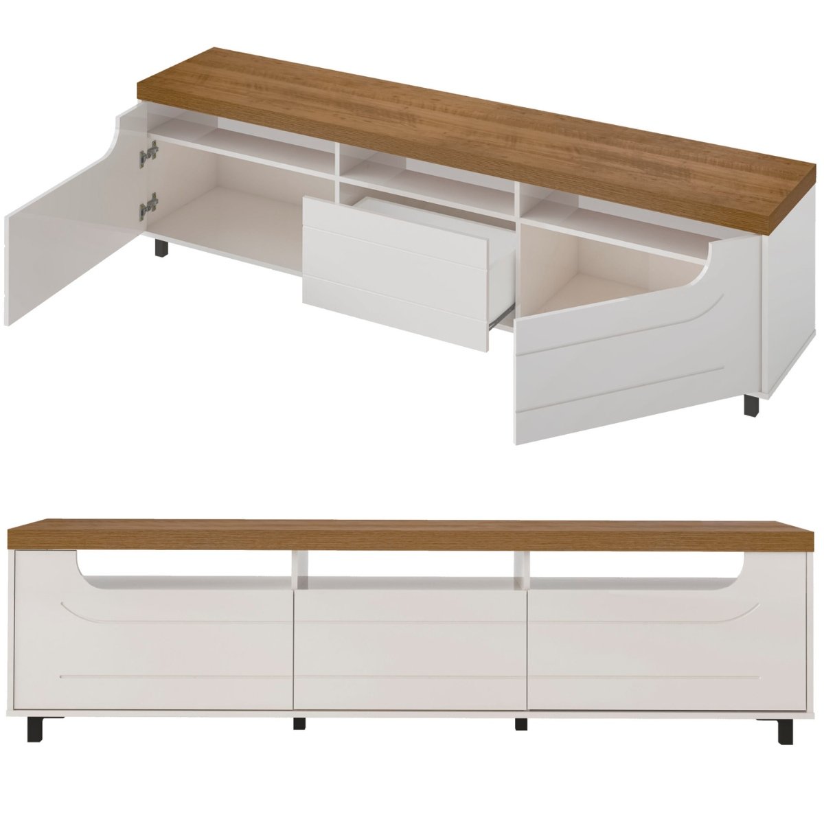 Rack Para Tv 75" 3 Nichos 2 Portas Mercury Pinho / Off White