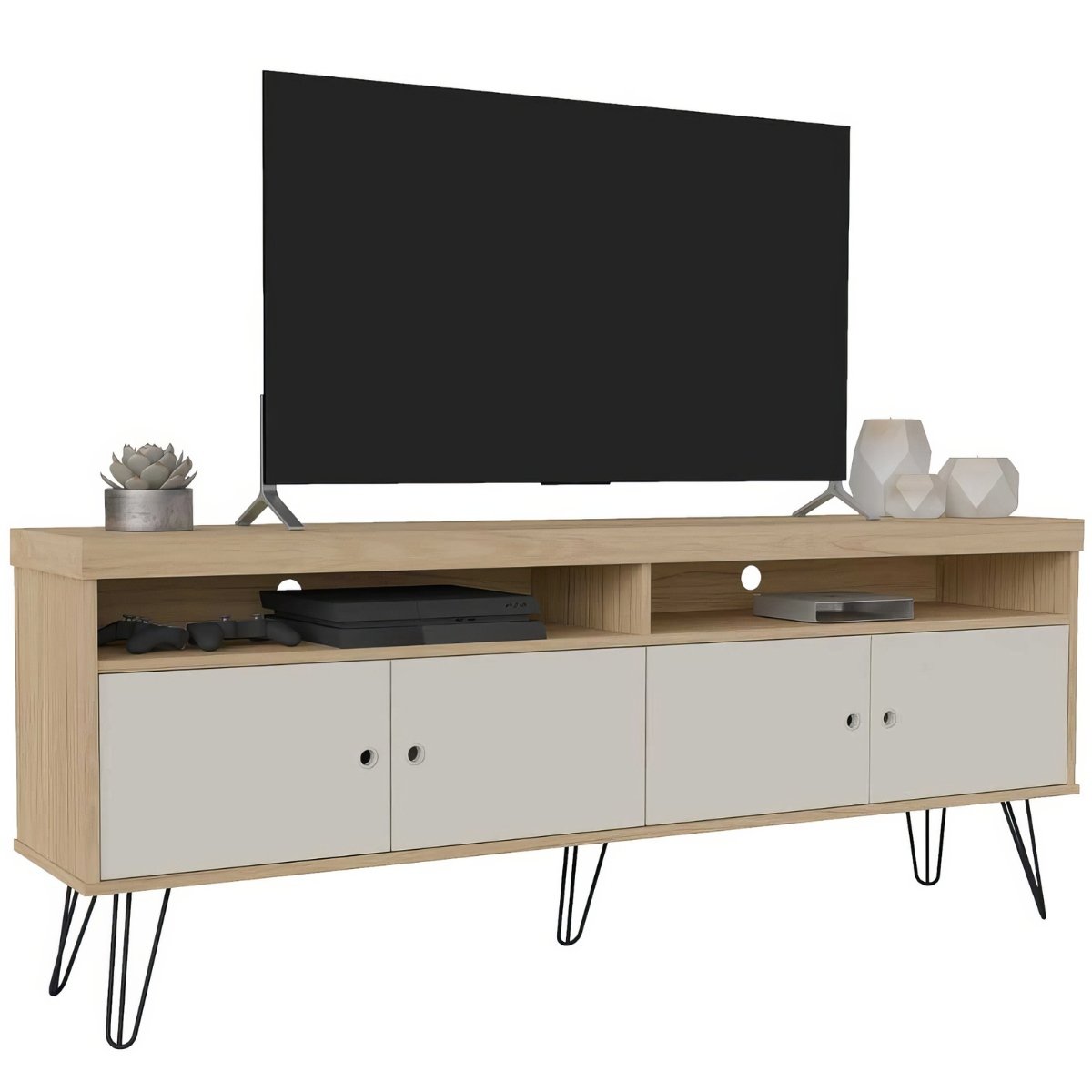 Rack Para Tv até 65" 4 Portas 2 Prateleiras e Nichos Liberty Carvalho/Off White