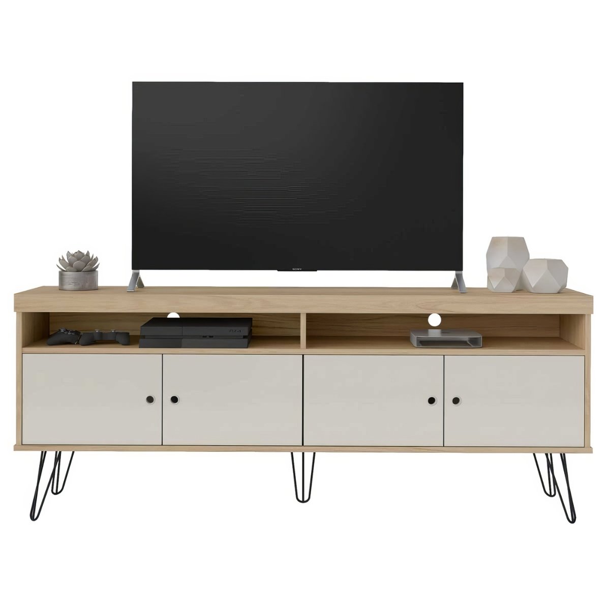 Rack Para Tv até 65" 4 Portas 2 Prateleiras e Nichos Liberty Carvalho/Off White