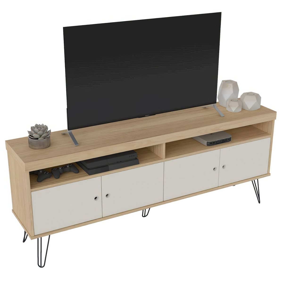 Rack Para Tv até 65" 4 Portas 2 Prateleiras e Nichos Liberty Carvalho/Off White