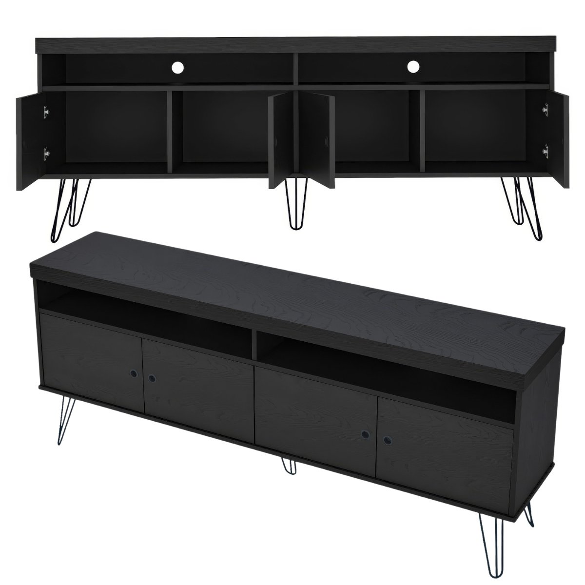 Rack Para Tv até 65" 4 Portas 2 Prateleiras e Nichos Liberty Preto