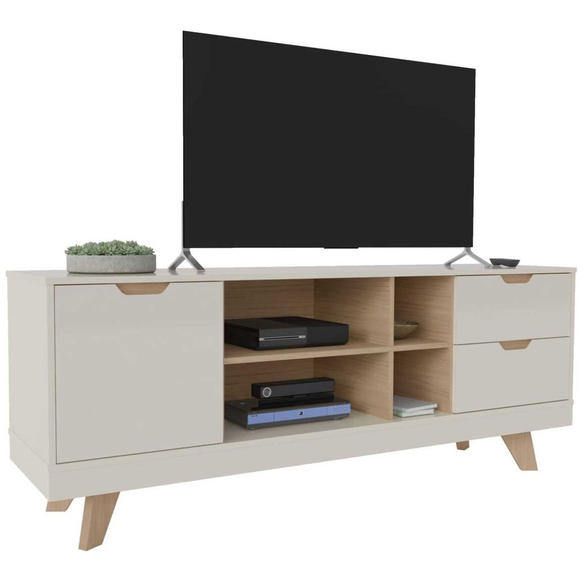 Rack Para Tv até 65" Michigan Com 2 Gavetas e 4 Nichos Off White/Carvalho