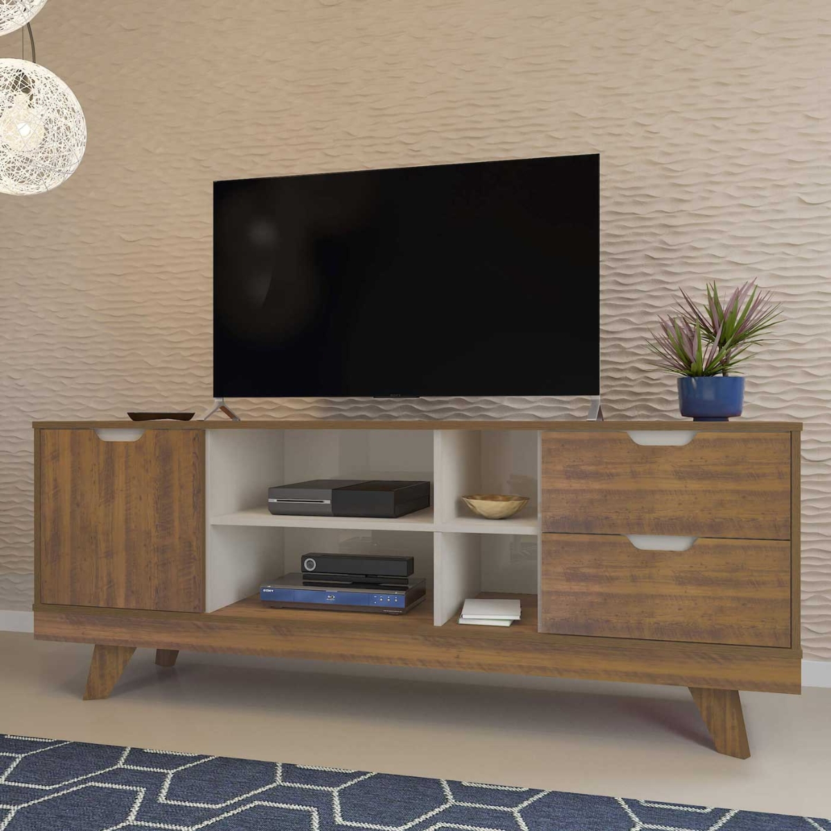 Rack Para Tv até 65" Michigan Com 2 Gavetas e 4 Nichos Pinho / Off White