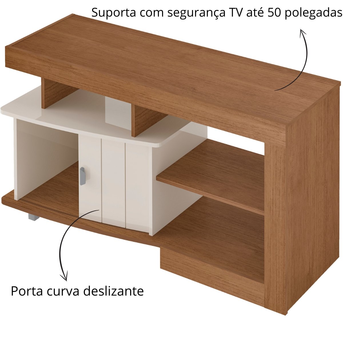 Rack Royal Para Tv 50" com 3 Nichos e 1 Porta Cinamomo/Off White