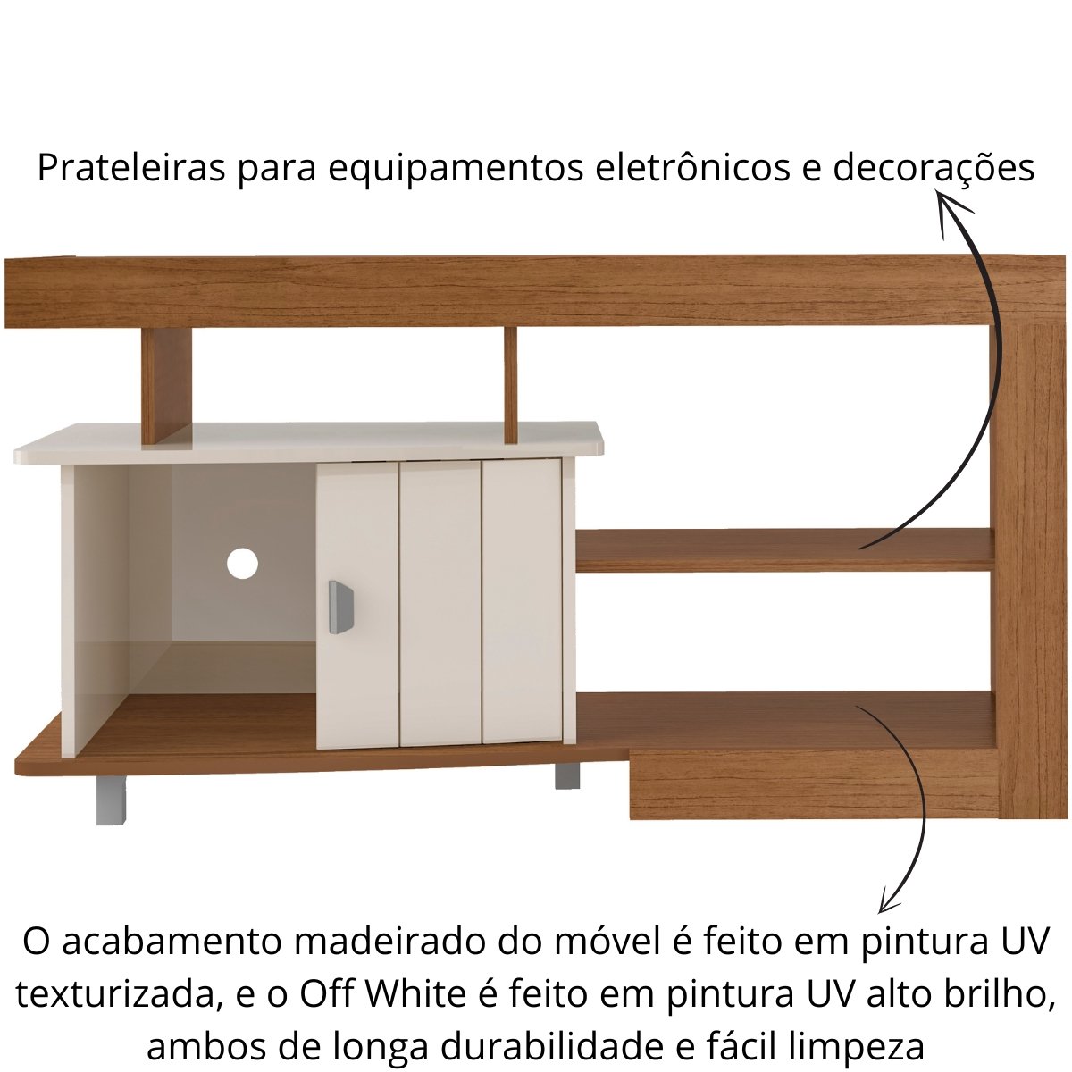 Rack Royal Para Tv 50" com 3 Nichos e 1 Porta Cinamomo/Off White
