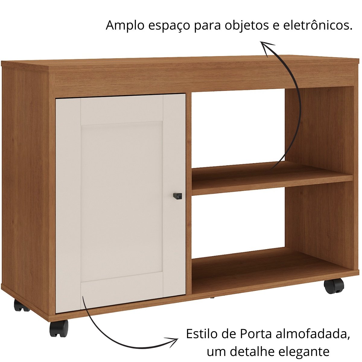 Rack Sala Tv 42" Sampa 2 Nichos Porta e Prateleiras Cinamomo/Off White