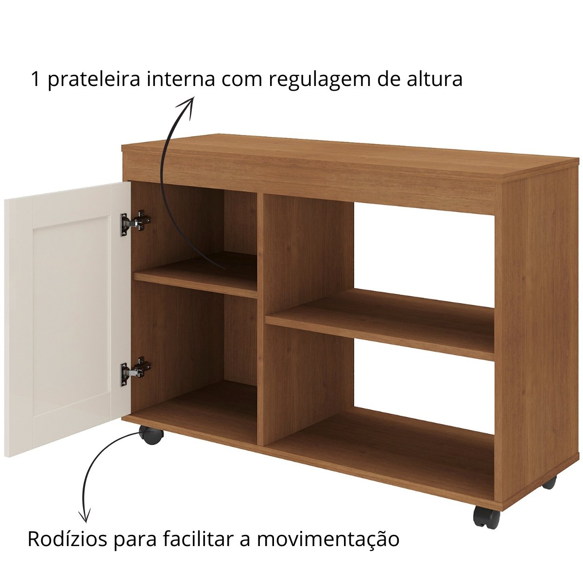 Rack Sala Tv 42" Sampa 2 Nichos Porta e Prateleiras Cinamomo/Off White