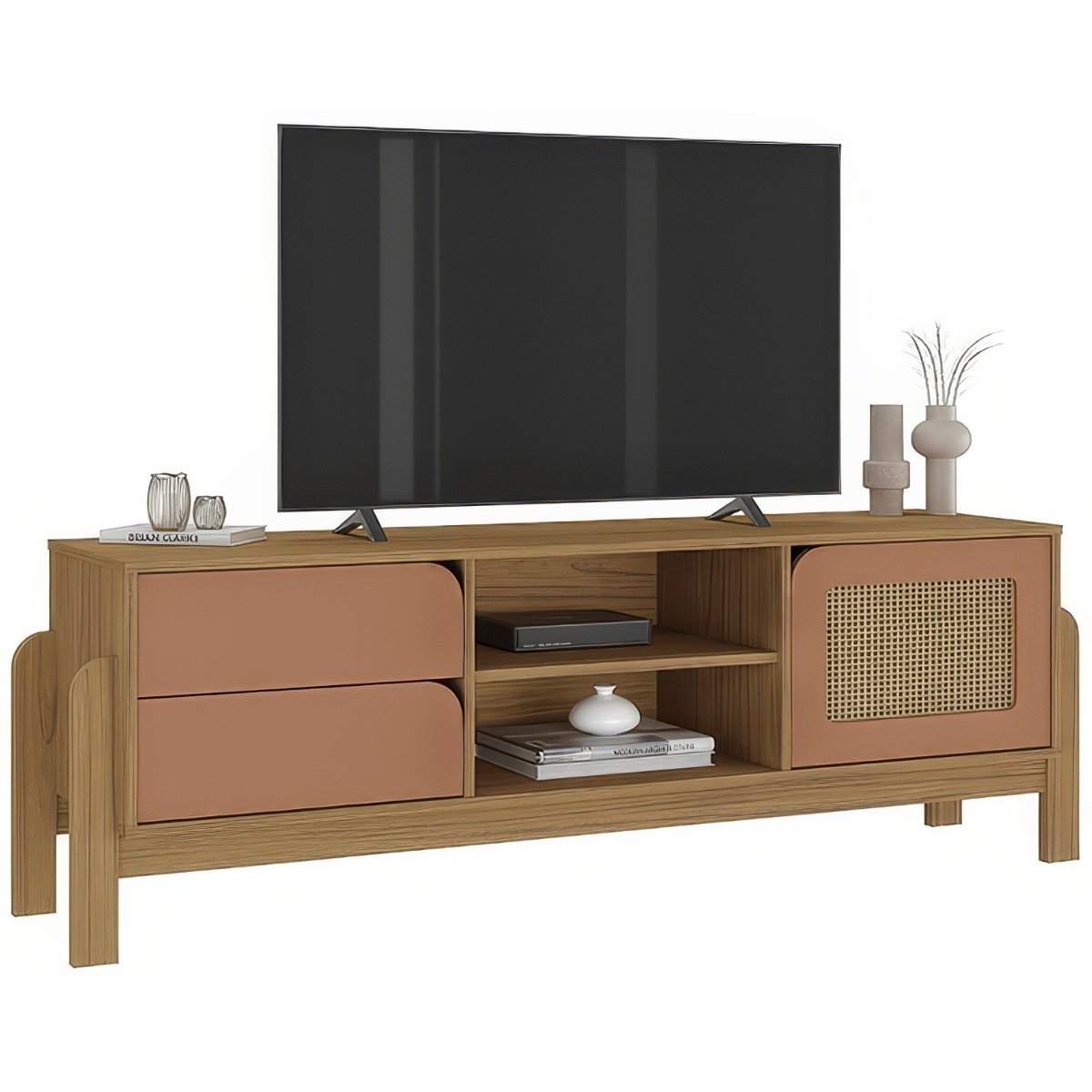 Rack Sala Tv 65" Nature c/ Gavetas Prateleiras e Porta Carvalho/ Terracota/ Palha