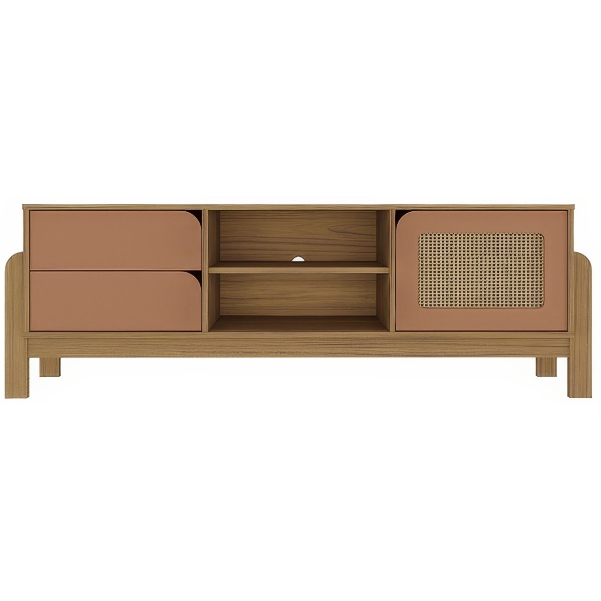 Rack Sala Tv 65" Nature c/ Gavetas Prateleiras e Porta Carvalho/ Terracota/ Palha