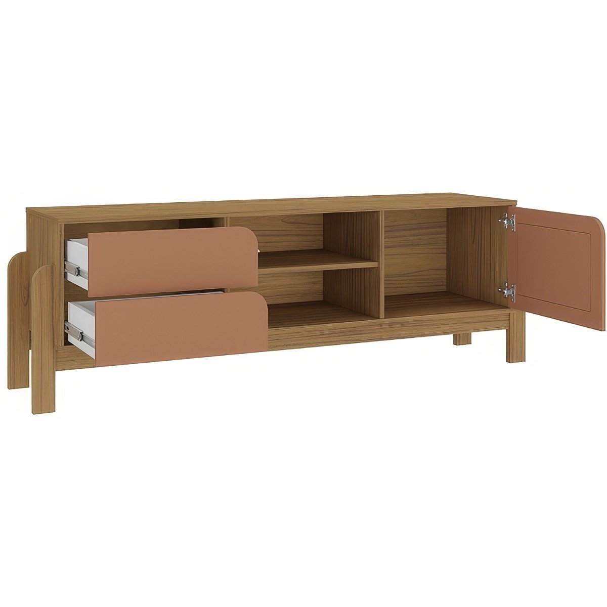 Rack Sala Tv 65" Nature c/ Gavetas Prateleiras e Porta Carvalho/ Terracota/ Palha