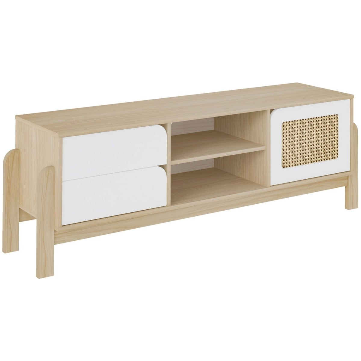 Rack Sala Tv 65" Nature c/ Gavetas Prateleiras e Porta Naturale/ Branco/ Palha
