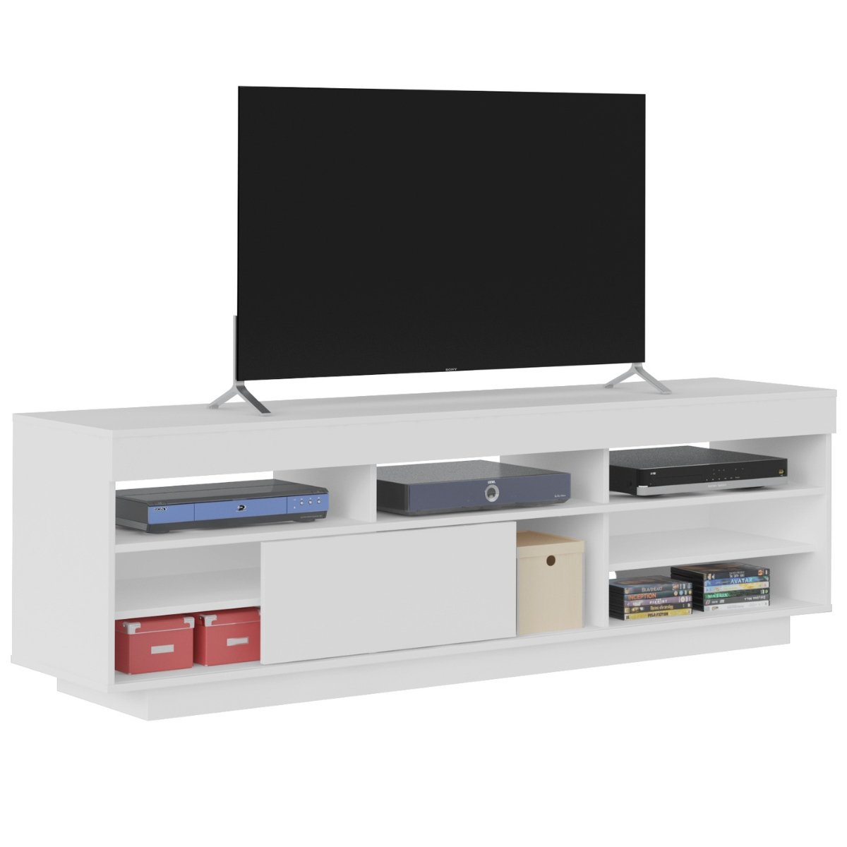 Rack Treviso Para Sala Tv 75" Com 6 Nichos Prateleira e Porta Branco