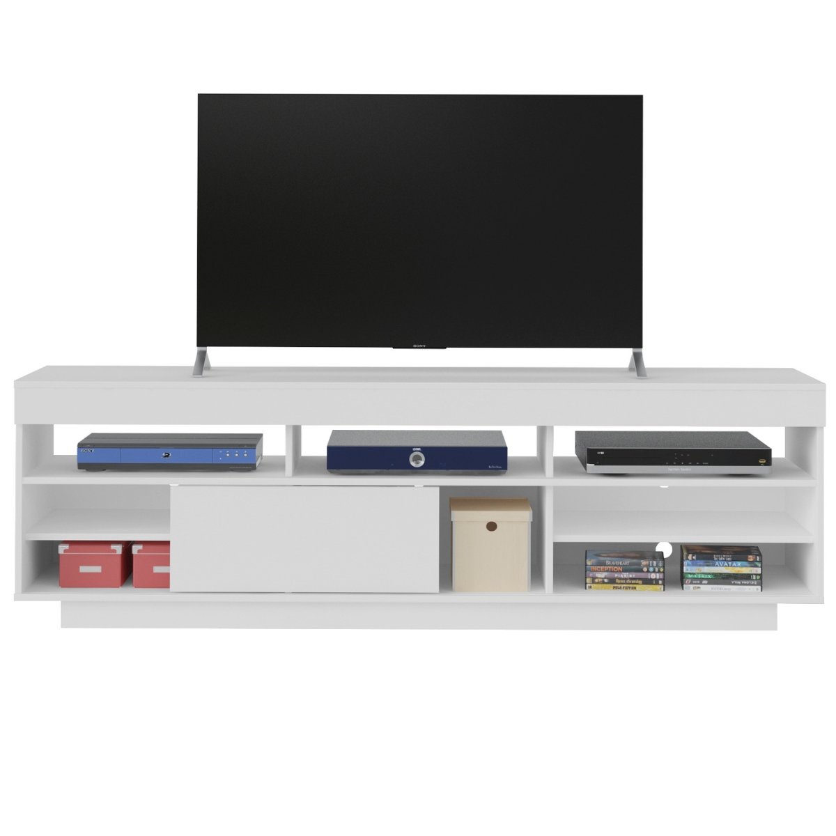 Rack Treviso Para Sala Tv 75" Com 6 Nichos Prateleira e Porta Branco