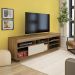 Rack Treviso Para Sala Tv 75" Com 6 Nichos Prateleira e Porta Pinho / Off White