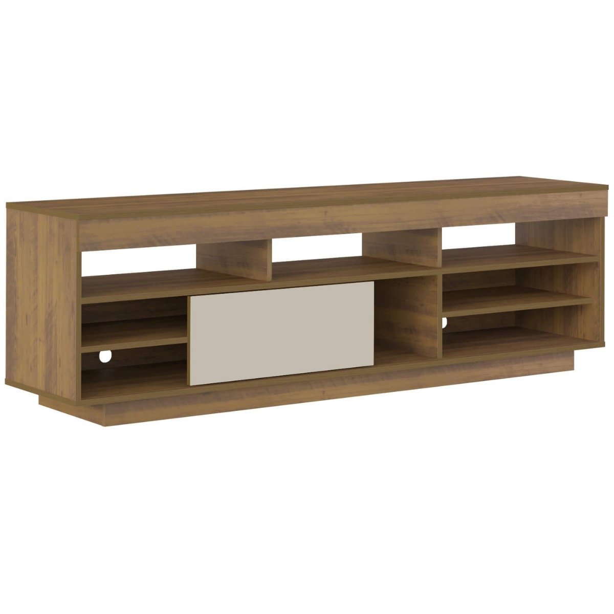 Rack Treviso Para Sala Tv 75" Com 6 Nichos Prateleira e Porta Pinho / Off White