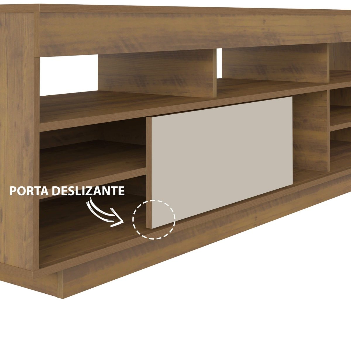 Rack Treviso Para Sala Tv 75" Com 6 Nichos Prateleira e Porta Pinho / Off White