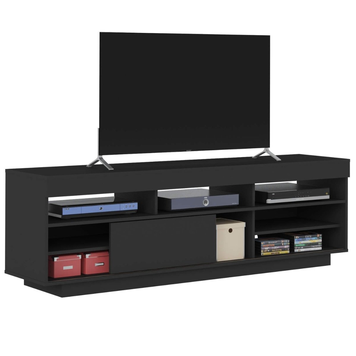 Rack Treviso Para Sala Tv 75" Com 6 Nichos Prateleira e Porta Preto