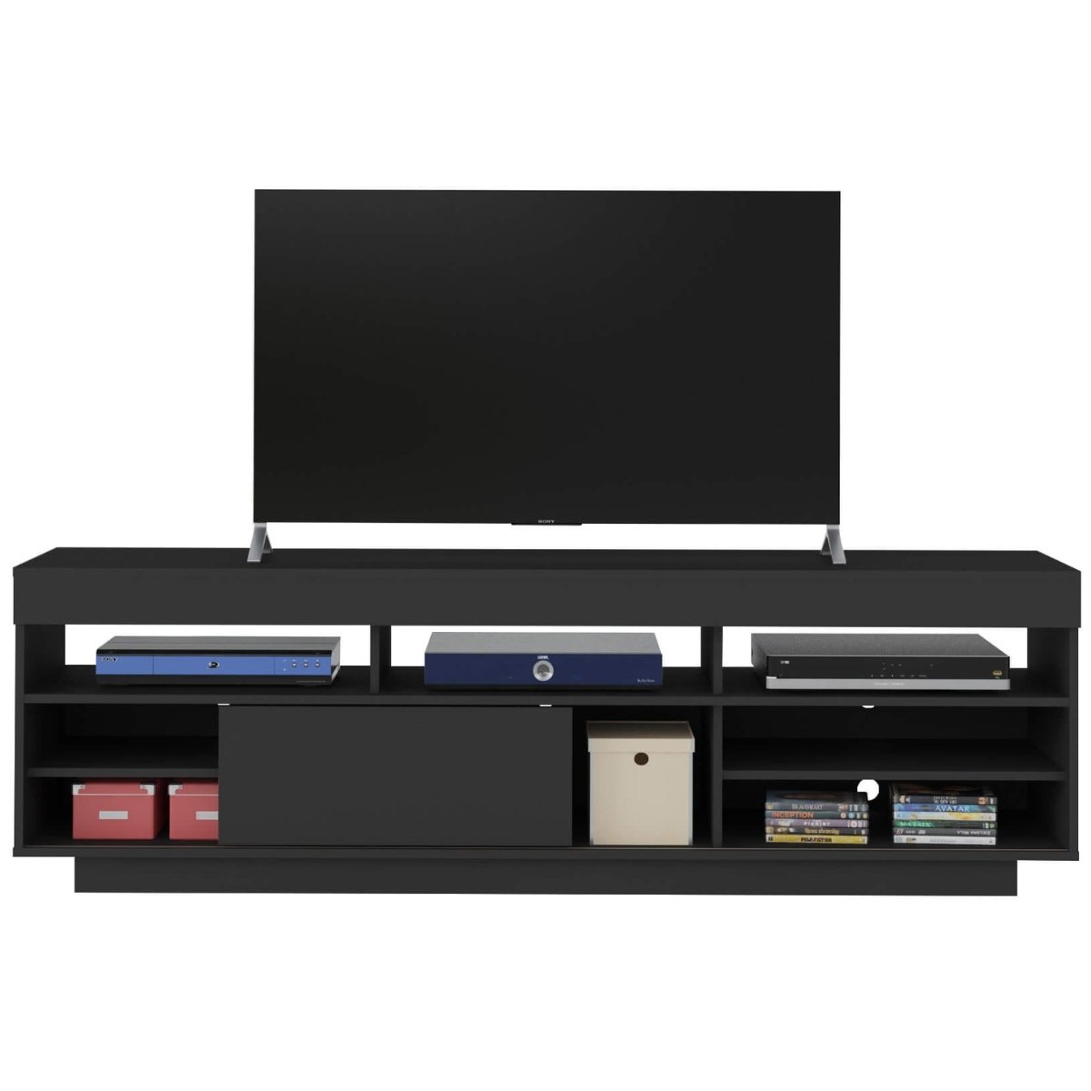 Rack Treviso Para Sala Tv 75" Com 6 Nichos Prateleira e Porta Preto