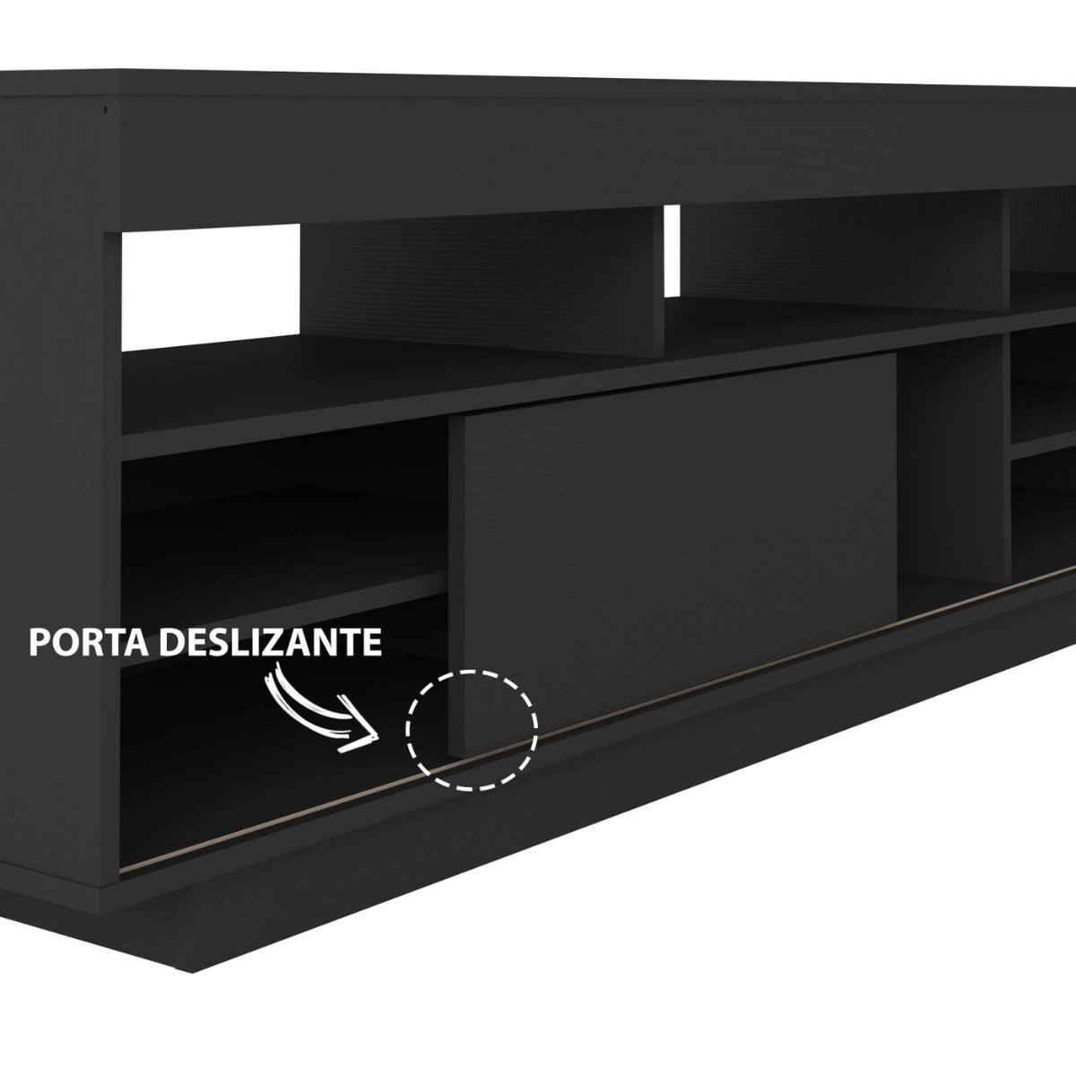 Rack Treviso Para Sala Tv 75" Com 6 Nichos Prateleira e Porta Preto