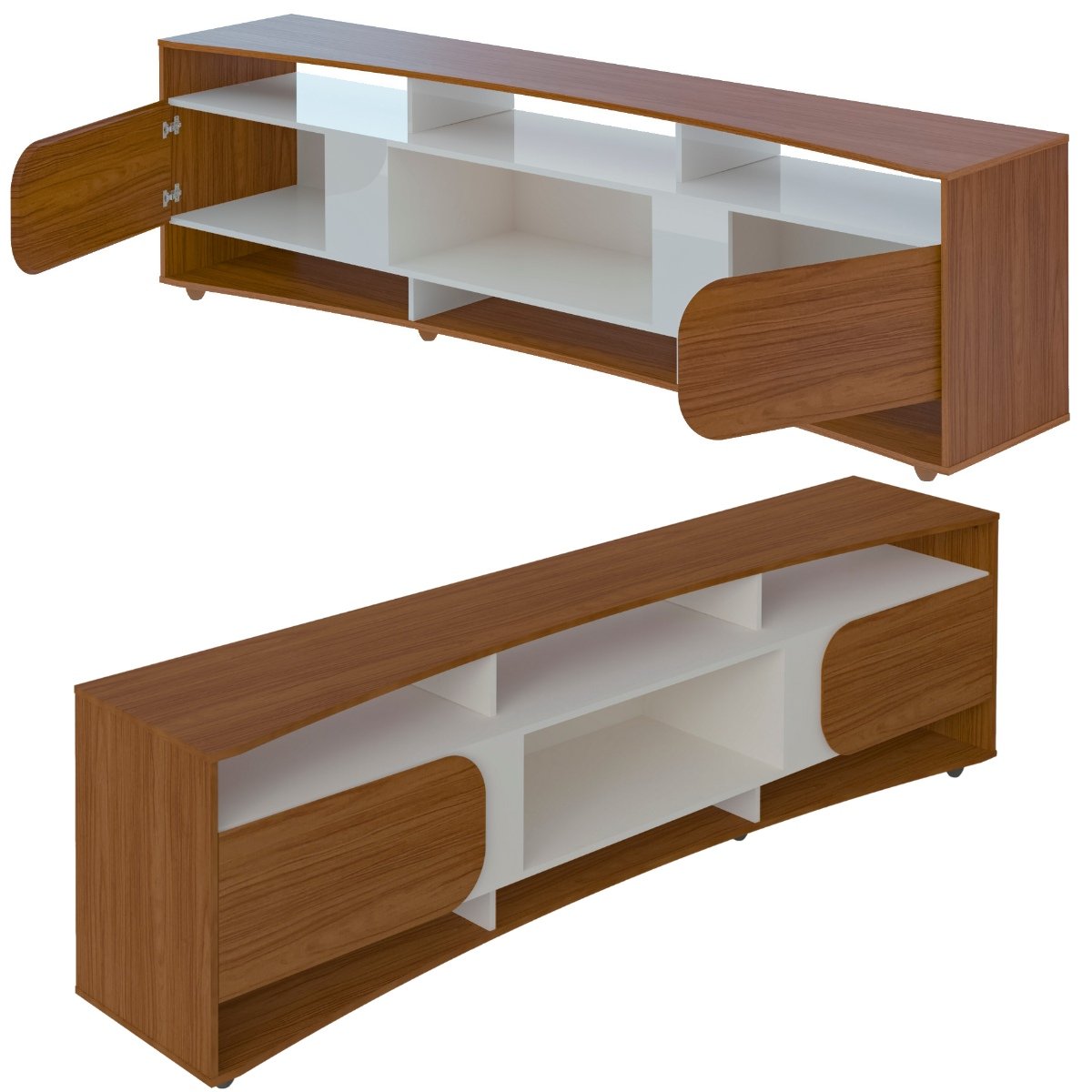 Rack Tv 85" Com 7 Nichos 2 Portas 2 Prateleiras Elegance Cedro / Off White