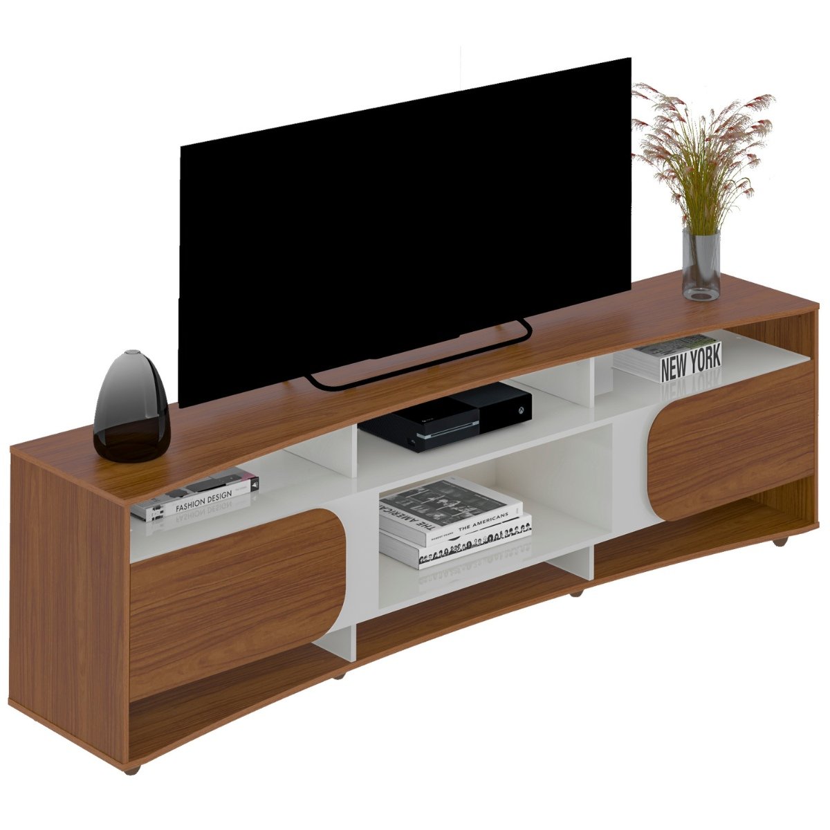 Rack Tv 85" Com 7 Nichos 2 Portas 2 Prateleiras Elegance Cedro / Off White