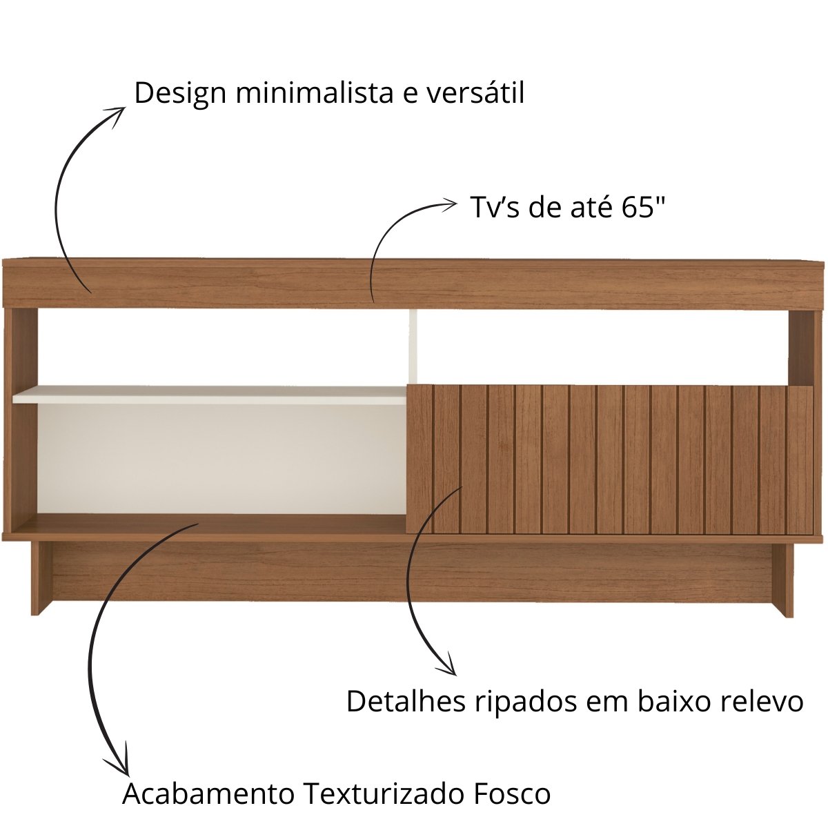 Rack de Sala para TV 65" Artely City Cinamomo/Off White
