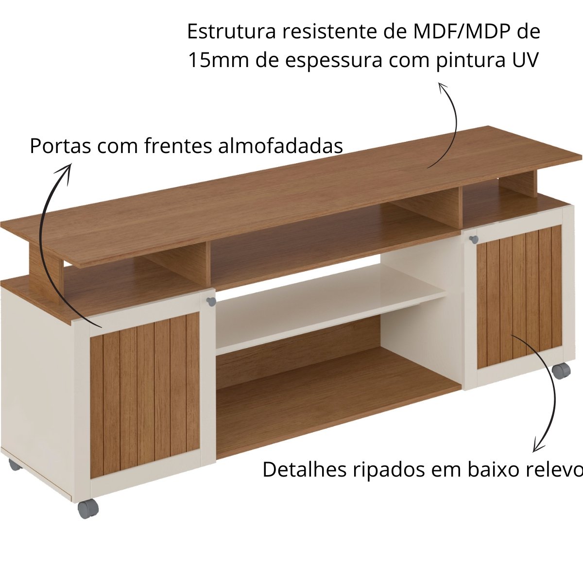 Rack de Sala para TV 75" Artely Ipanema Cinamomo/Off White