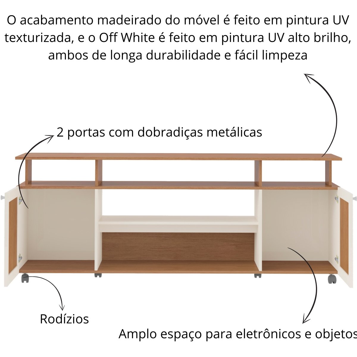 Rack de Sala para TV 75" Artely Ipanema Cinamomo/Off White