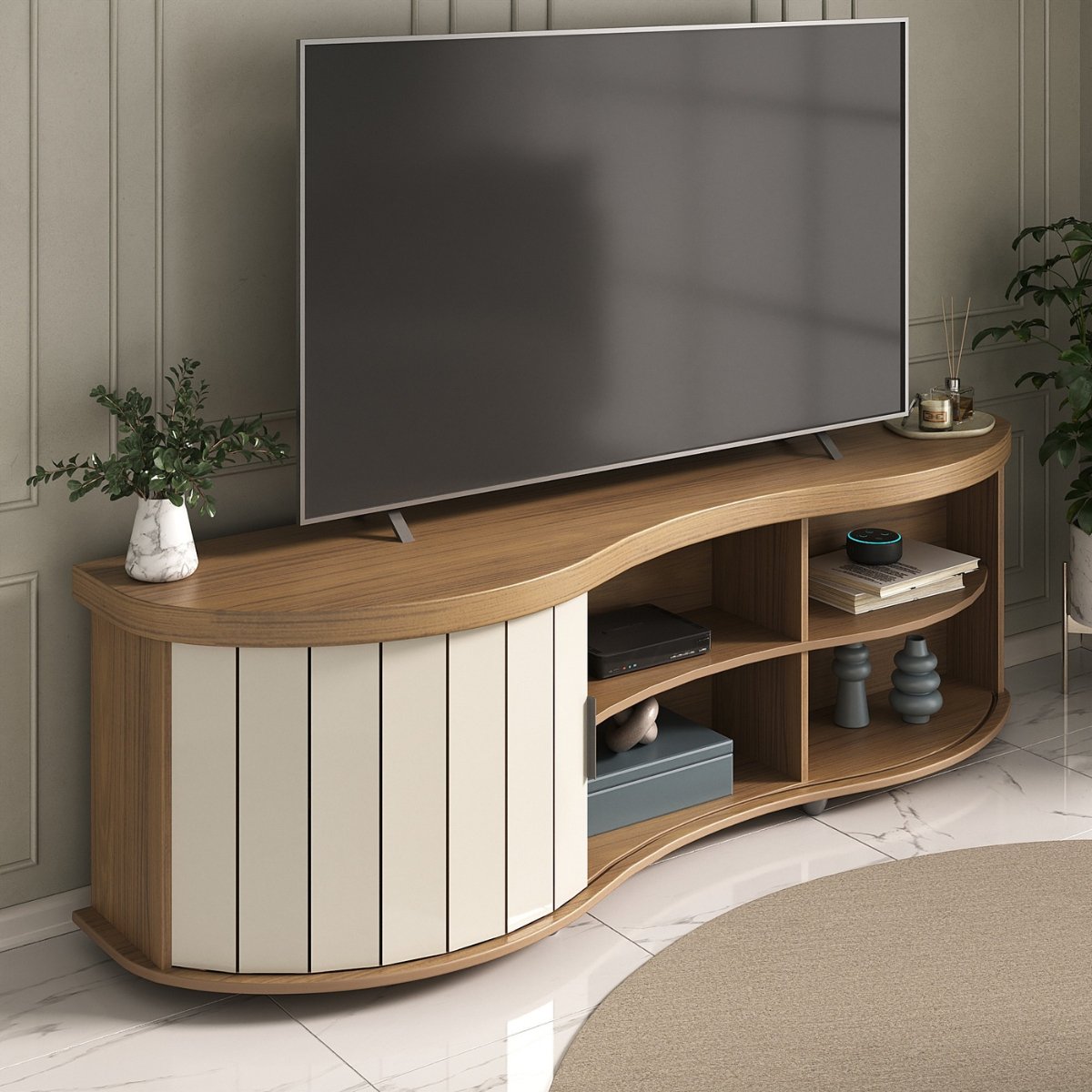 Rack de Sala para TV 75" Artely Magnum Carvalho / Off White / Menta