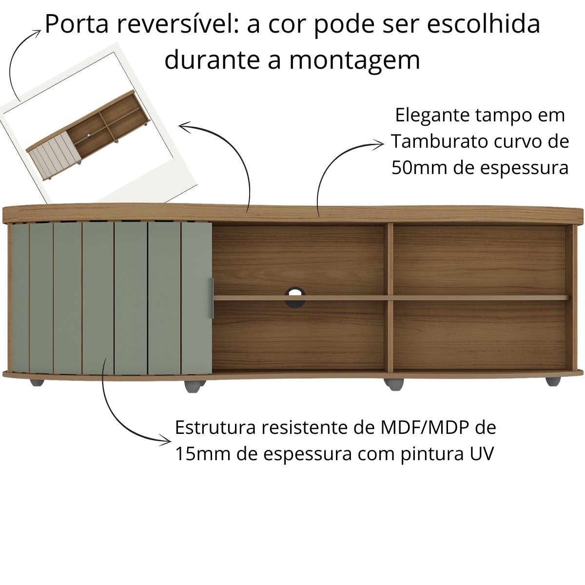 Rack de Sala para TV 75" Artely Magnum Carvalho / Off White / Menta
