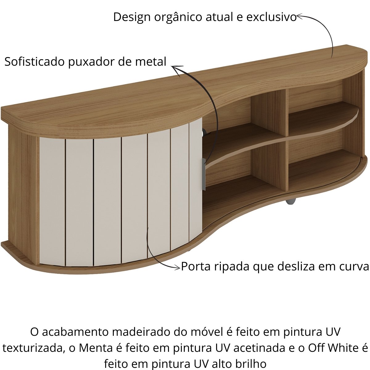 Rack de Sala para TV 75" Artely Magnum Carvalho / Off White / Menta