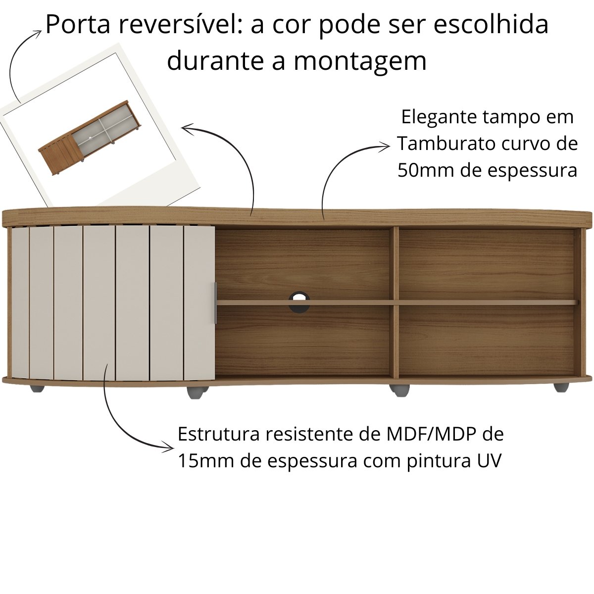 Rack de Sala para TV 75" Artely Magnum Cinamomo/Off White