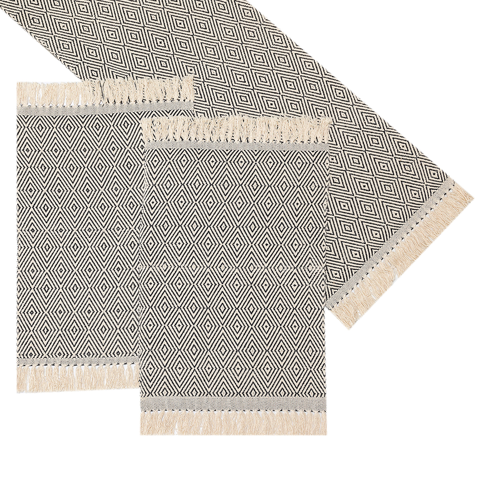 Caminho de Mesa Retangular 47x70 cm Diamante Bege e Preto