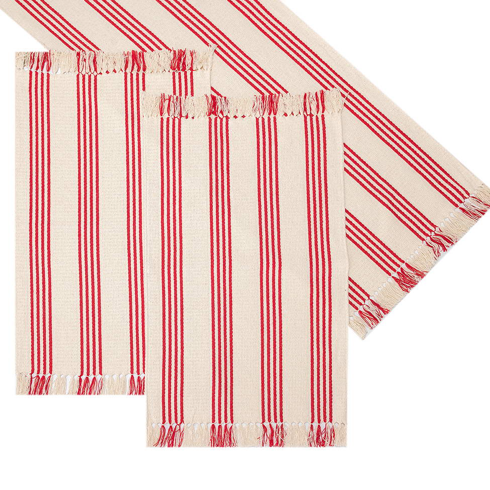 Caminho de Mesa Retangular 50x140 cm Listrado Branco e Vermelho