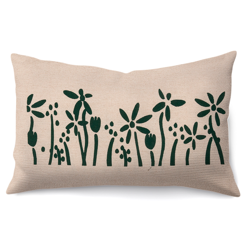 Capa de Almofada com Zíper Neutro I Algodão Bege e Verde 45x30 cm