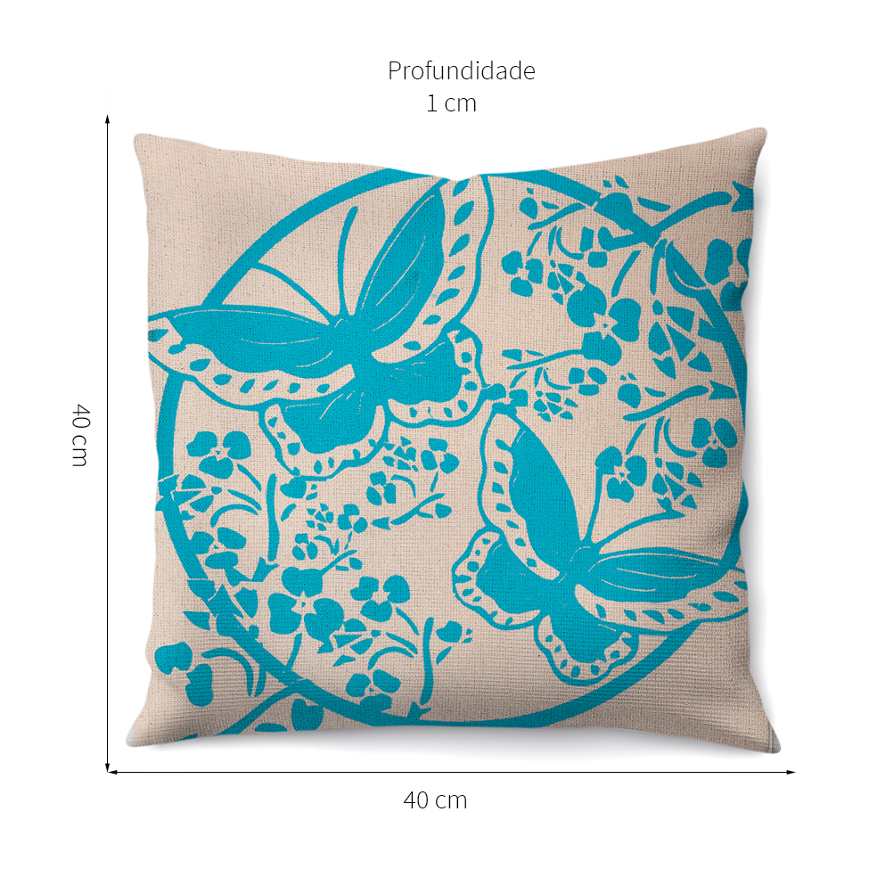 Capa de Almofada com Zíper Neutro IV Algodão Off White e Azul 40x40 cm
