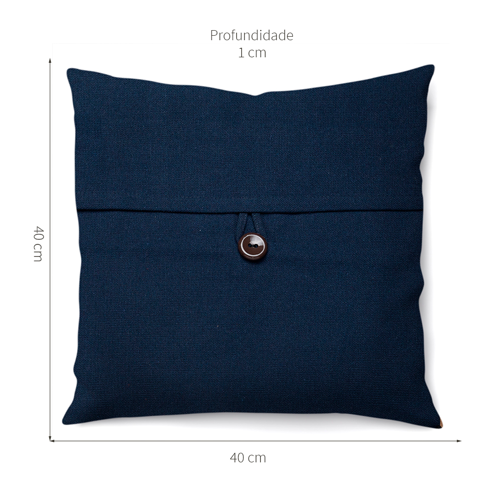 Capa de Almofada com Zíper Solid Botão Algodão Azul Marinho 40x40 cm
