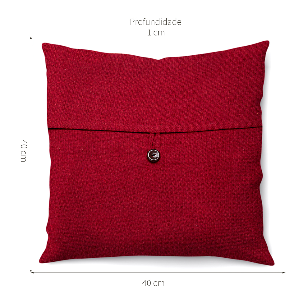 Capa de Almofada com Zíper Solid Botão Algodão Bordô 40x40 cm